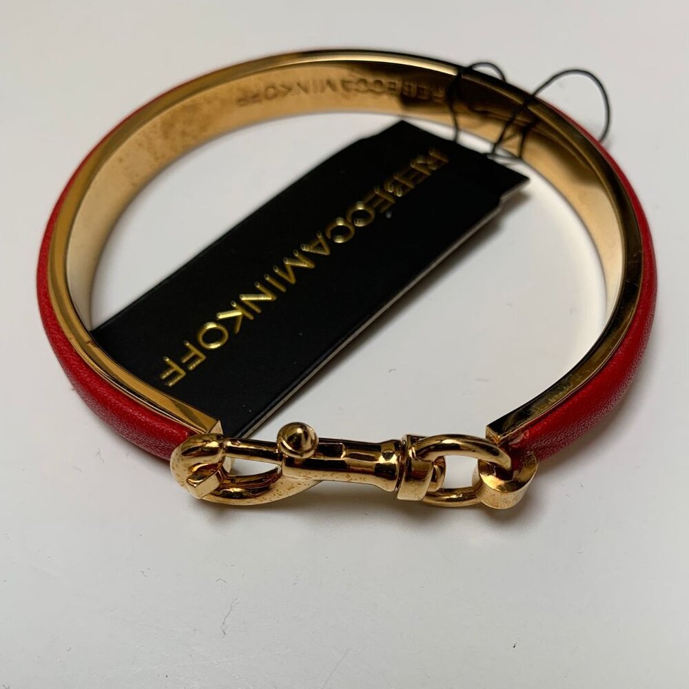 BNWT-Rebecca Minkoff Red Leather and Goldtone Bangle Bracelet